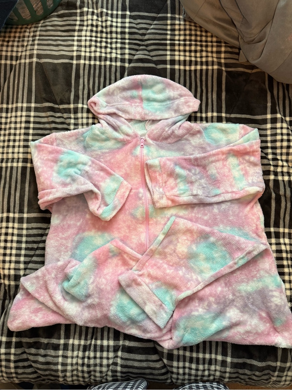 Bobbie Brooks Pink & Aqua Tie-Dye Plush Hooded Zip-Up